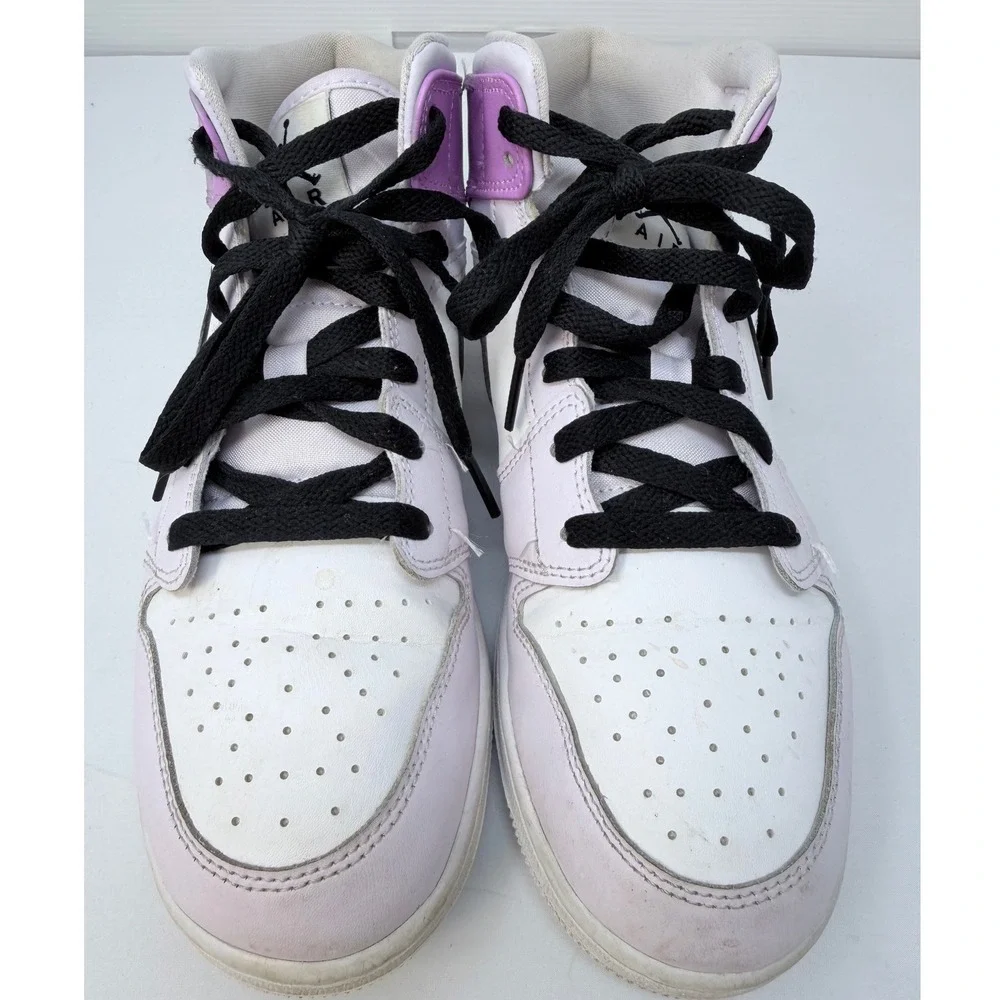 Nike Air Jordan 1 Mid Kids Purple White Black Sneakers BQ6472-504